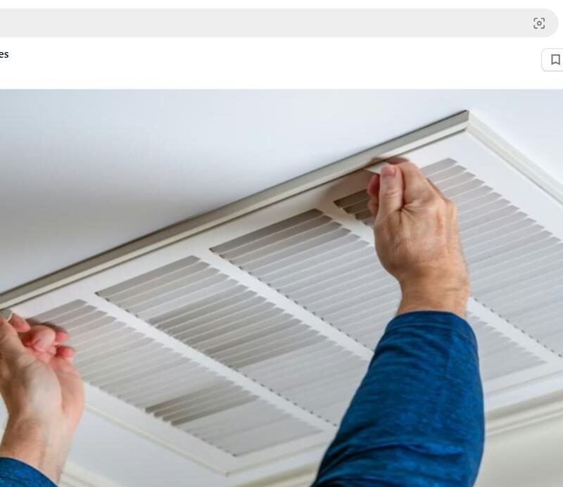 Homeowner replacing a ceiling HVAC air filter — choosing the right MERV rating in Heath TX